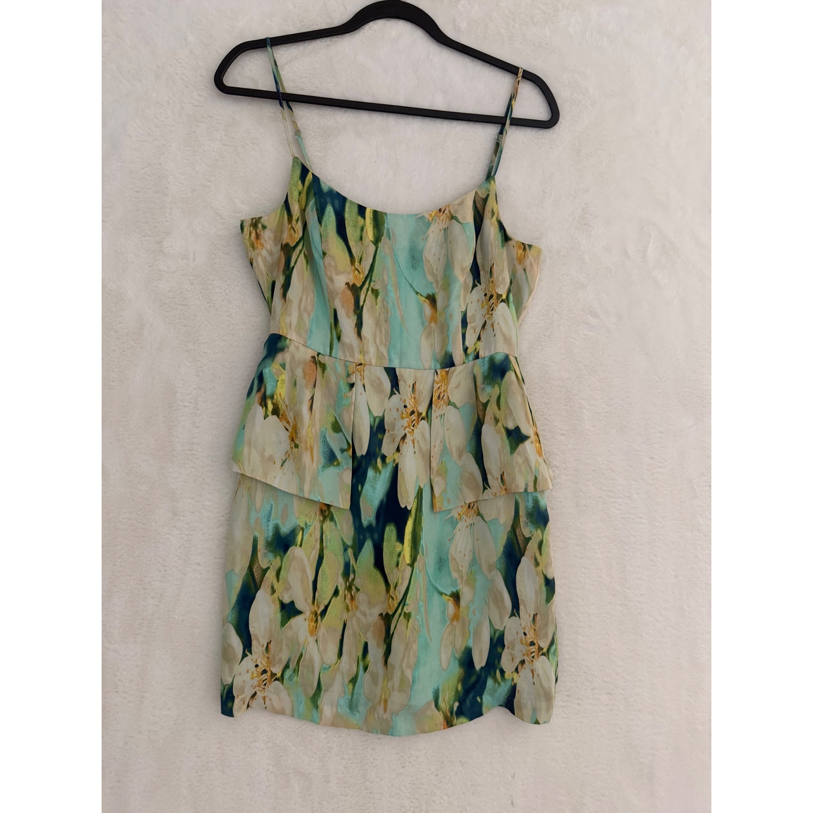 Bb Dakota Floral Peplum Mini Dress Teal Green Gold Metallic Sleeveless Xs